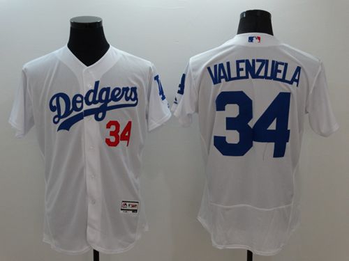 Dodgers #34 Fernando Valenzuela White Flexbase Authentic Collection Stitched MLB Jersey - Click Image to Close
